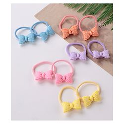 Babyhug Free Size Rubber Bands Set with Bow Applique Pack of 10 - Multicolor