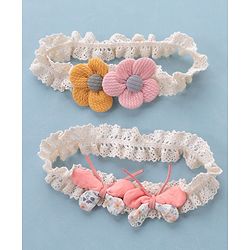 Babyhug Free Size Headbands with Bow & Floral Applique Pack of 2  -Multicolor