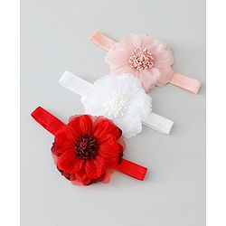 Babyhug Free Size Headbands with Flower Applique Pack of 3 - Multicolor