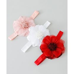 Babyhug Free Size Headbands with Flower Applique Pack of 3 - Multicolor