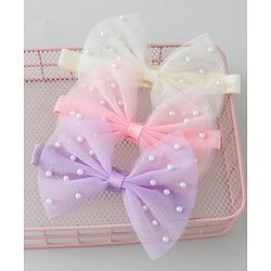 Babyhug Free Size Headbands With Bow & Pearl Applique Pack of 3 - Purple Pink & White