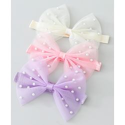 Babyhug Free Size Headbands With Bow & Pearl Applique Pack of 3 - Purple Pink & White