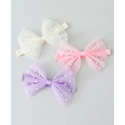 Babyhug Free Size Headbands With Bow & Pearl Applique Pack of 3 - Purple Pink & White