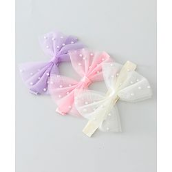 Babyhug Free Size Headbands With Bow & Pearl Applique Pack of 3 - Purple Pink & White