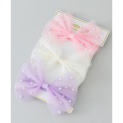 Babyhug Free Size Headbands With Bow & Pearl Applique Pack of 3 - Purple Pink & White