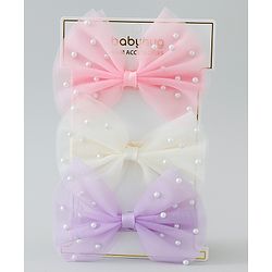 Babyhug Free Size Headbands With Bow & Pearl Applique Pack of 3 - Purple Pink & White