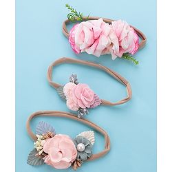 Babyhug Free Size Headbands with Flower Applique Pack of 3 -Pink