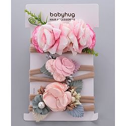 Babyhug Free Size Headbands with Flower Applique Pack of 3 -Pink