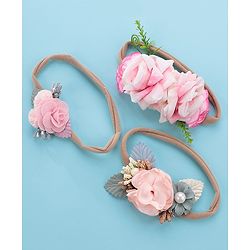 Babyhug Free Size Headbands with Flower Applique Pack of 3 -Pink