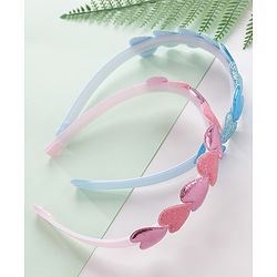 Babyhug Free Size Hair Bands with Heart & Glitter Applique Pack of 2 - Blue &  Pink