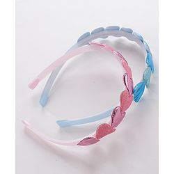 Babyhug Free Size Hair Bands with Heart & Glitter Applique Pack of 2 - Blue &  Pink