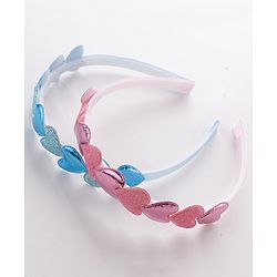Babyhug Free Size Hair Bands with Heart & Glitter Applique Pack of 2 - Blue &  Pink
