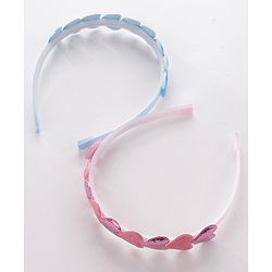 Babyhug Free Size Hair Bands with Heart & Glitter Applique Pack of 2 - Blue &  Pink
