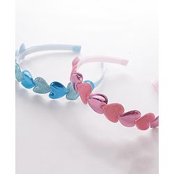 Babyhug Free Size Hair Bands with Heart & Glitter Applique Pack of 2 - Blue &  Pink