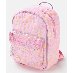 Babyhug Fur Fashion Backpack Heart Print - Pink