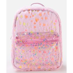 Babyhug Fur Fashion Backpack Heart Print - Pink