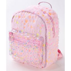 Babyhug Fur Fashion Backpack Heart Print - Pink