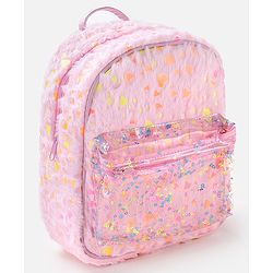 Babyhug Fur Fashion Backpack Heart Print - Pink