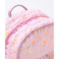 Babyhug Fur Fashion Backpack Heart Print - Pink