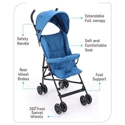 Babyhug Lightweight & Compact Tour Infant Travel Buggy Stroller- Black| Compact Umbrella Fold| Rear Wheels with Brake| Front Swivel Wheels with Lock (Color May Vary)