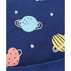 Babyhug 100% Cotton Interlock Knit Cap Mittens & Booties Set with Space Print - Navy Blue