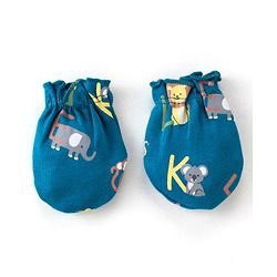 Babyhug 100% Cotton Knit Elephant Print Mittens and Booties - Green