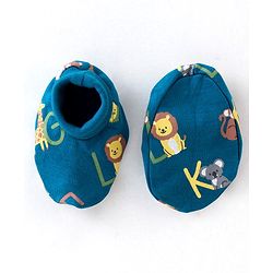 Babyhug 100% Cotton Knit Elephant Print Mittens and Booties - Green