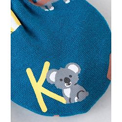 Babyhug 100% Cotton Knit Elephant Print Mittens and Booties - Green