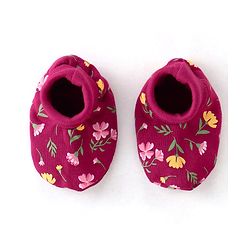 Babyhug 100% Cotton Knit Floral Print Mittens and Booties - Red