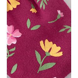 Babyhug 100% Cotton Knit Floral Print Mittens and Booties - Red