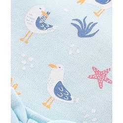 Babyhug 100% Cotton Knit Bird Print Cap with Bow Applique - Blue