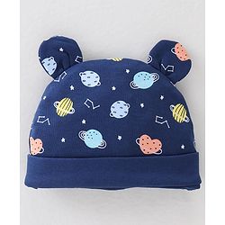 Babyhug 100% Cotton Knit Cap Space Print -Navy Blue