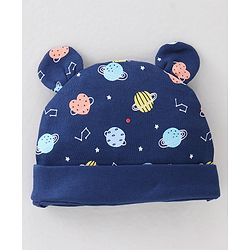 Babyhug 100% Cotton Knit Cap Space Print -Navy Blue