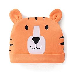 Babyhug 100% Cotton Interlock Knit Cap Tiger Print - Orange