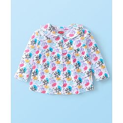 Babyhug Cotton Knit Full Sleeves Night Suit With Floral Print - White