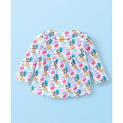 Babyhug Cotton Knit Full Sleeves Night Suit With Floral Print - White