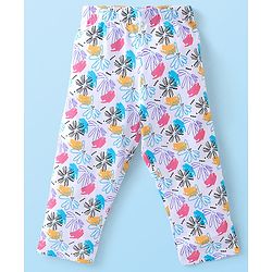 Babyhug Cotton Knit Full Sleeves Night Suit With Floral Print - White