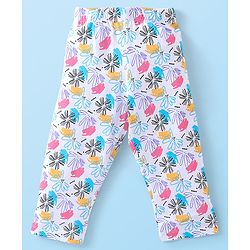 Babyhug Cotton Knit Full Sleeves Night Suit With Floral Print - White
