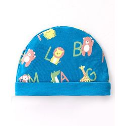 Babyhug 100% Cotton Knit Cap Lion Print -Green