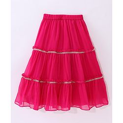 Babyhug Sleeveless Brocade Top & Sequined Georgette Lehenga with Lace Border Dupatta - Hot Pink