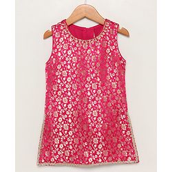 Babyhug Sleeveless Brocade Top & Sequined Georgette Lehenga with Lace Border Dupatta - Hot Pink