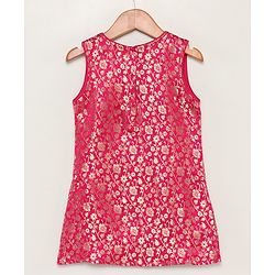 Babyhug Sleeveless Brocade Top & Sequined Georgette Lehenga with Lace Border Dupatta - Hot Pink