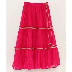 Babyhug Sleeveless Brocade Top & Sequined Georgette Lehenga with Lace Border Dupatta - Hot Pink