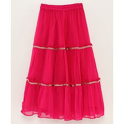 Babyhug Sleeveless Brocade Top & Sequined Georgette Lehenga with Lace Border Dupatta - Hot Pink