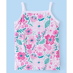 Babyhug 100% Cotton Knit Singlet Antibacterial Slips Floral Print Pack of 3 - Pink White & Teal