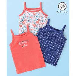 Babyhug 100% Cotton Antibacterial Sleeveless Slips Floral Printed Pack of 3 - Pink & Blue