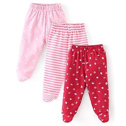 Babyhug Cotton Interlock Knit Full Length Stripe Bootie Pants Pack of 3 - Pink & Red