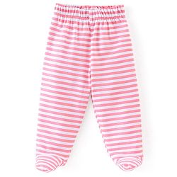 Babyhug Cotton Interlock Knit Full Length Stripe Bootie Pants Pack of 3 - Pink & Red