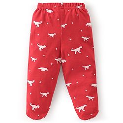 Babyhug Cotton Knit Footed Bootie Leggings Dino Printed Pack of 3 - Red & Navy Blue