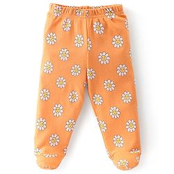 Babyhug Interlock Booties Pant With Floral Print Pack Of 3 - Orange Pink & Purple